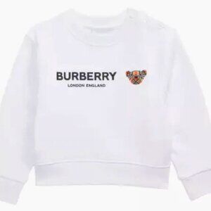 Burberry Unisex Thomas Bear Logo Top Sweatshirt White Sz 6, 12, 18 OR 24 Mth NWT